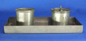 A very nice 19th Century Antique Dutch Pewter Inkwell by J.DRUY ROTTERDAM, 23,5 x 13,5, with damage, Price 225 euro