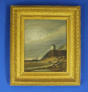 A very nice 18th Century English antique painting on oak panel Coast with lighthouse by A.Brest. Price 325 euro