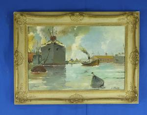 A very nice antique oil on canvas Painting Ships in a harbor by V.VEDOR, 58 x 38 cm. Price 285 euro