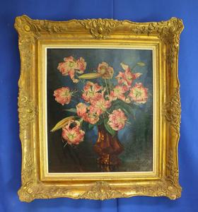 A very niec antique oil on canvas painting flowers by L, van de Leur, 58 x  48 cm, Price 350 euro