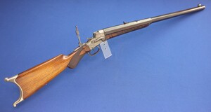 A fine antique 19th century American Remington -  Hepburn No. 3 Target Rifle, caliber 38-50 Remington - Hepburn, 30 inch heavy part octagon / part round  barrel, in very good condition. Price 6.500 euro. 