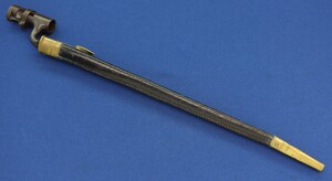 A fine Antique British model / Pattern 1853 Enfield Bayonet with original leather scabbard marked with Broad Arrows, WD and WR in oval. Length 55cm. In very good condition. Price 275 euro