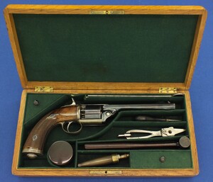 A fine antique French Cased Devisme Model 1855 Percussion Revolver, System Thouvenin, signed 