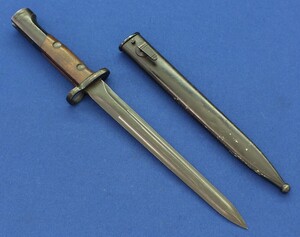 Belgian Model 1949 Bayonet for SAFN 30 Rifle. SN 85951, scabbard sn 62761. Pommel marked JF under Crown and S.A. 30. Length 38cm. In very good condition. Price 150 euro