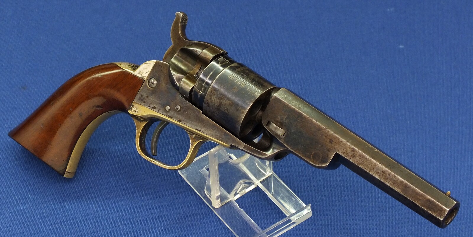 A fine antique American Colt Model 1862 Pocket Navy Conversion Revolver. 4 1/2 inch Octagon Barrel, .38 Rimfire caliber, 5 shot, length 26,5 cm in very good condition. Price 3.250 euro