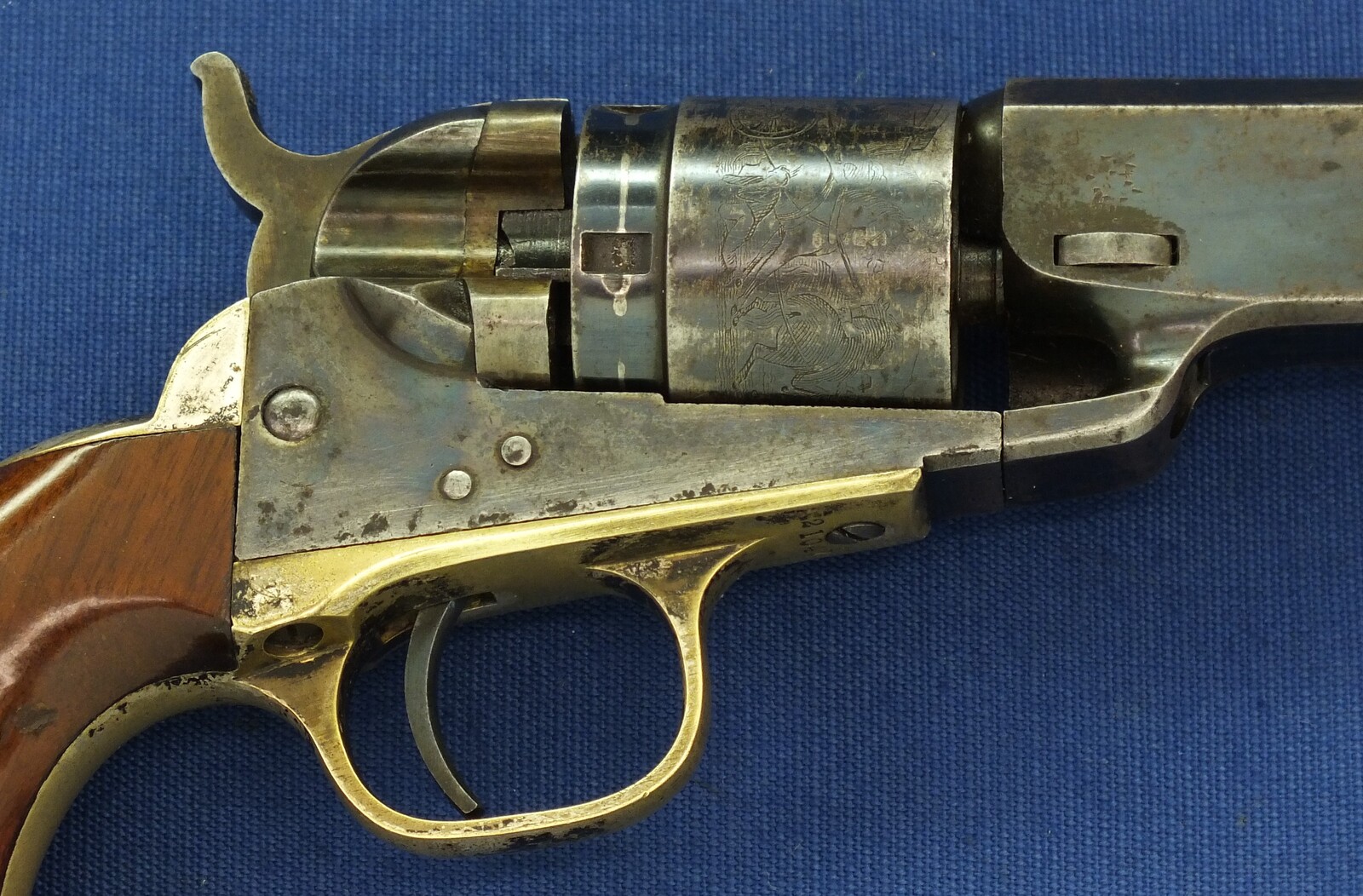 A fine antique American Colt Model 1862 Pocket Navy Conversion Revolver. 4 1/2 inch Octagon Barrel, .38 Rimfire caliber, 5 shot, length 26,5 cm in very good condition. Price 3.250 euro