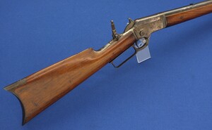 A fine antique American Marlin Model 1892 Lever Action 32 rimfire and centerfire Rifle with 24 inch round barrel and original peep sight. Length 103cm. In very good condition. Price 2500 euro.