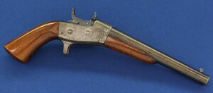 A fine antique American Remington Civilian Model 1865 Navy Rolling Block Pistol retailed by Richardson & Sons Cork (Ireland). Caliber 50 Rimfire, 8,5 inch barrel, spur type Trigger. Length 36cm. In very good condition. 