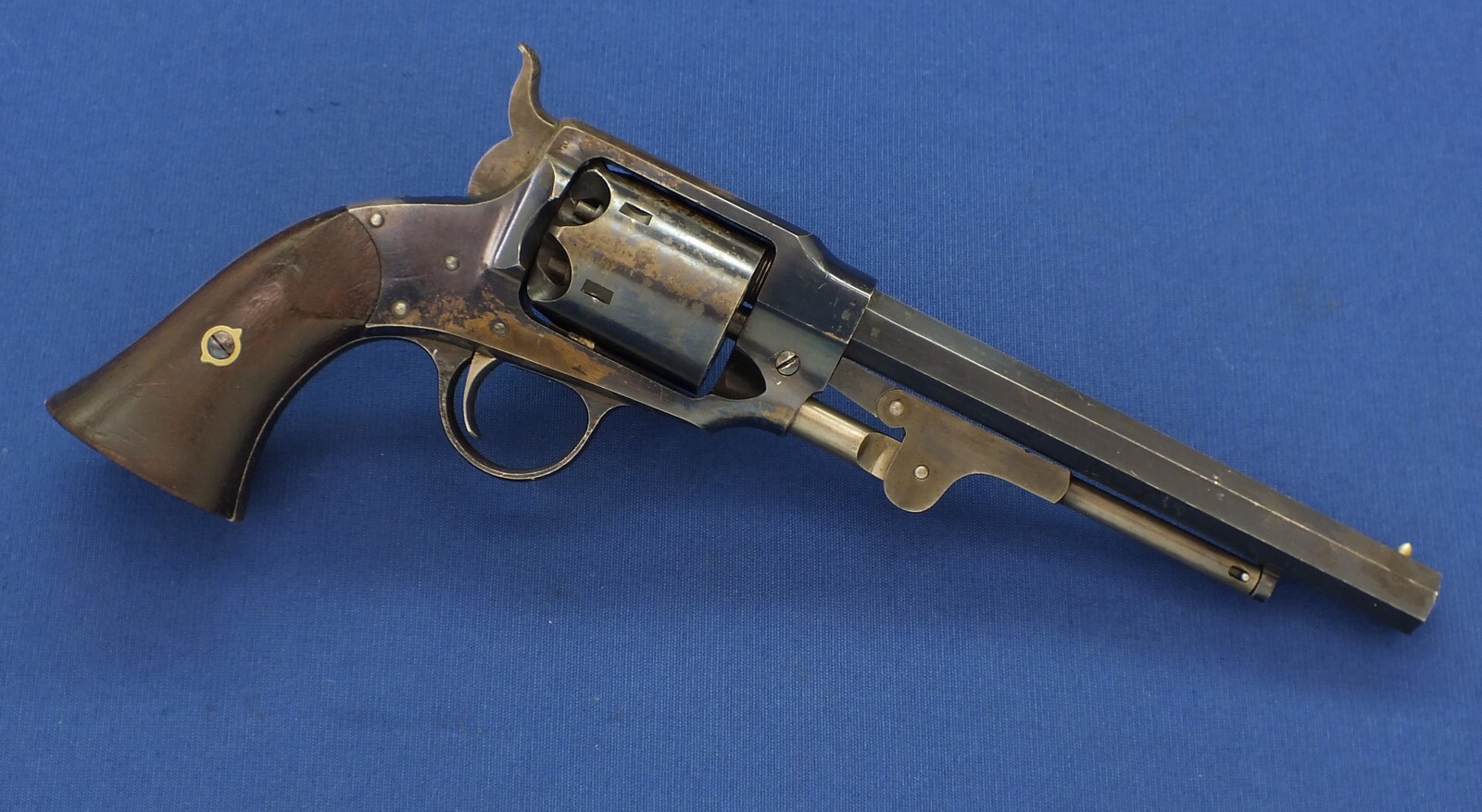 A fine antique American Rogers & Spencer Army Model 6 shot, 44 caliber single action Percussion Revolver, length 36 cm. in near mint condition.