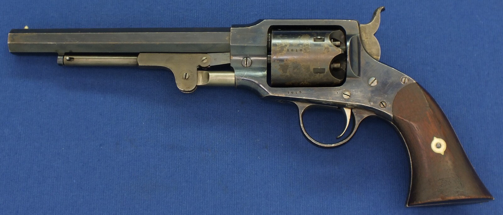 A fine antique American Rogers & Spencer Army Model 6 shot, 44 caliber single action Percussion Revolver, length 36 cm. in near mint condition.