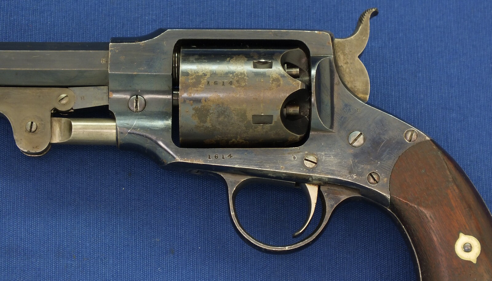 A fine antique American Rogers & Spencer Army Model 6 shot, 44 caliber single action Percussion Revolver, length 36 cm. in near mint condition.