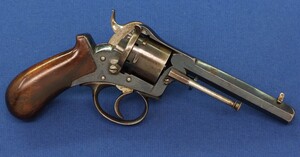 A fine antique German 6 shot single and double action 7mm pinfire Revolver probably by Valentin Christoph Schilling Suhl. Length 23cm. In near mint condition.