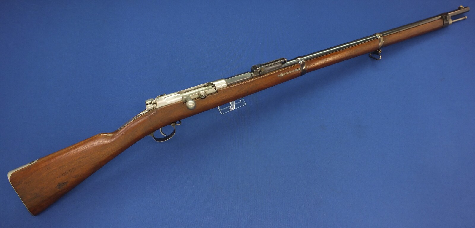 A fine antique German Mauser Model 1871/84 Infantry Rifle. Made  Danzig 1887. Caliber 11x60R. Length 129cm. In near mint condition. 