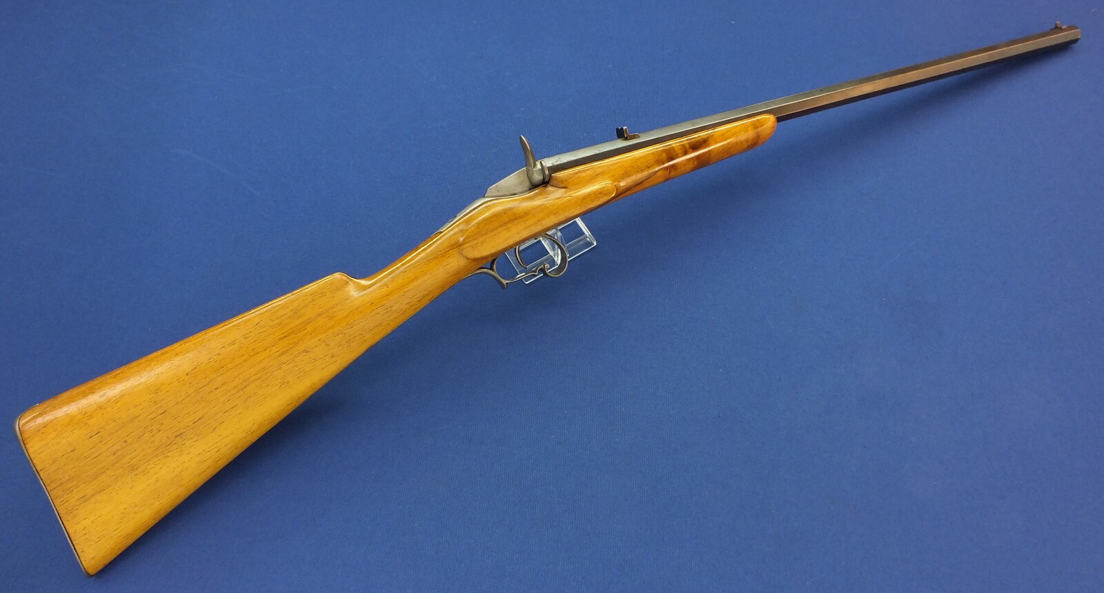 A fine Belgian Liege Flobert Rifle. 6mm Rimfire Caliber. 22 inch octagon barrel. Length 96cm. In very good condition. Price 450 euro