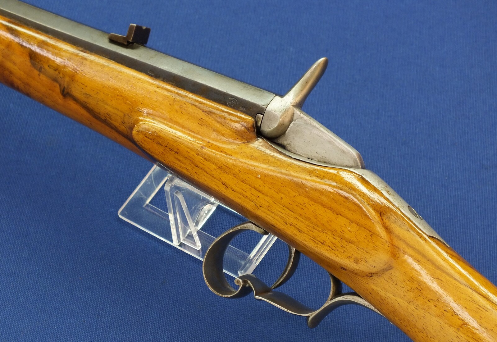 A fine Belgian Liege Flobert Rifle. 6mm Rimfire Caliber. 22 inch octagon barrel. Length 96cm. In very good condition. Price 450 euro