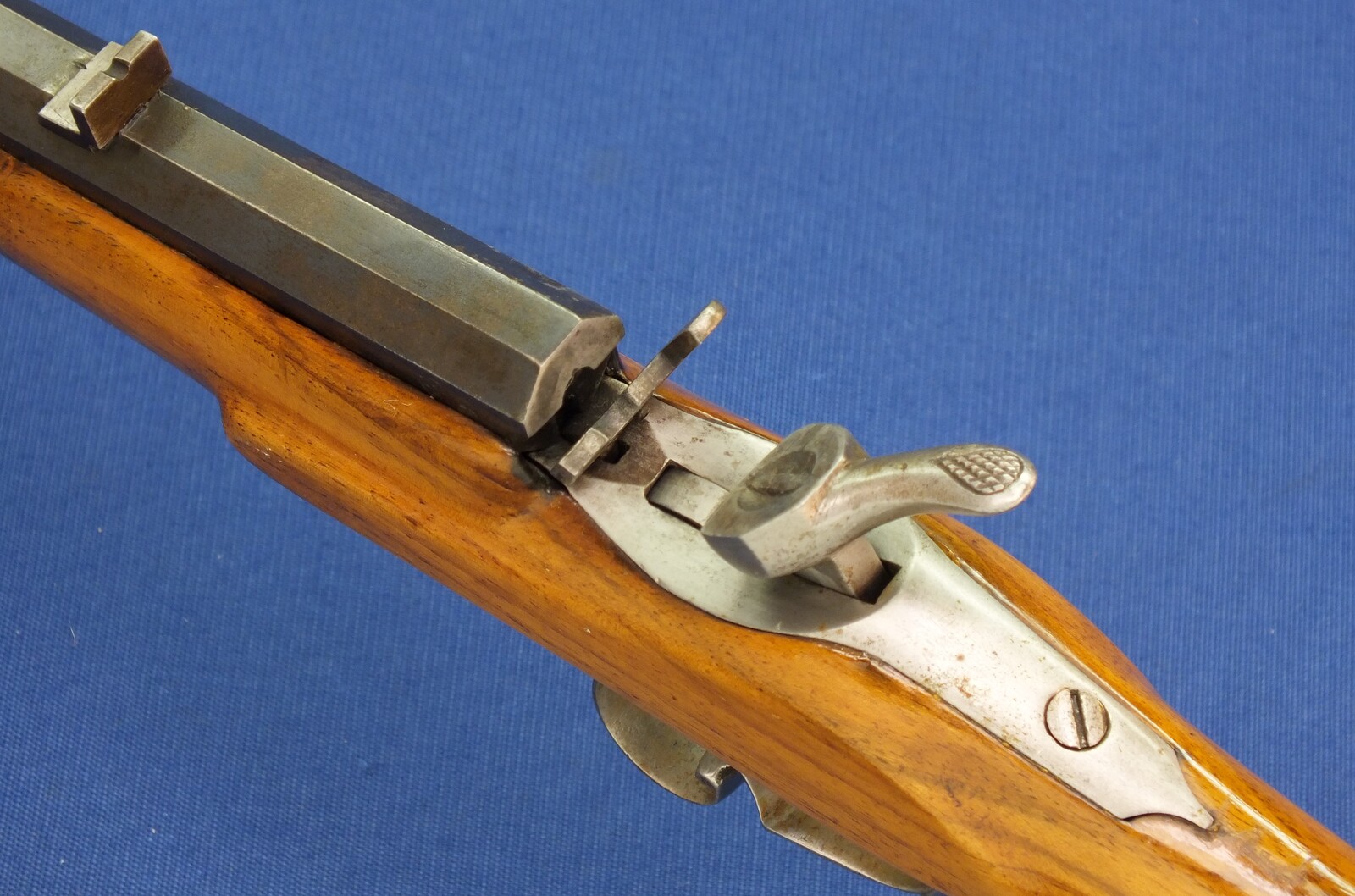 A fine Belgian Liege Flobert Rifle. 6mm Rimfire Caliber. 22 inch octagon barrel. Length 96cm. In very good condition. Price 450 euro