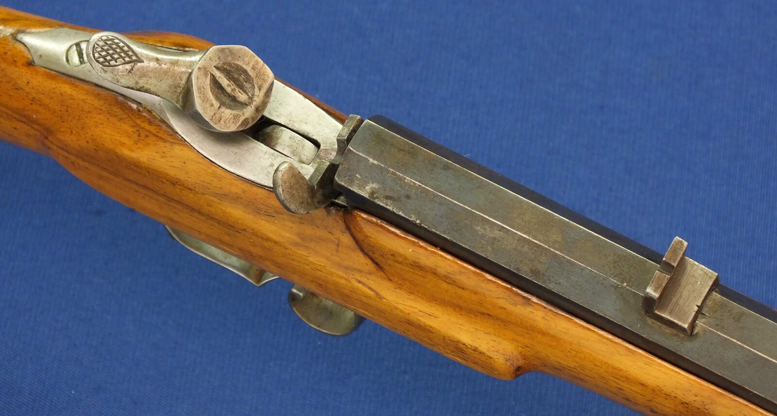 A fine Belgian Liege Flobert Rifle. 6mm Rimfire Caliber. 22 inch octagon barrel. Length 96cm. In very good condition. Price 450 euro