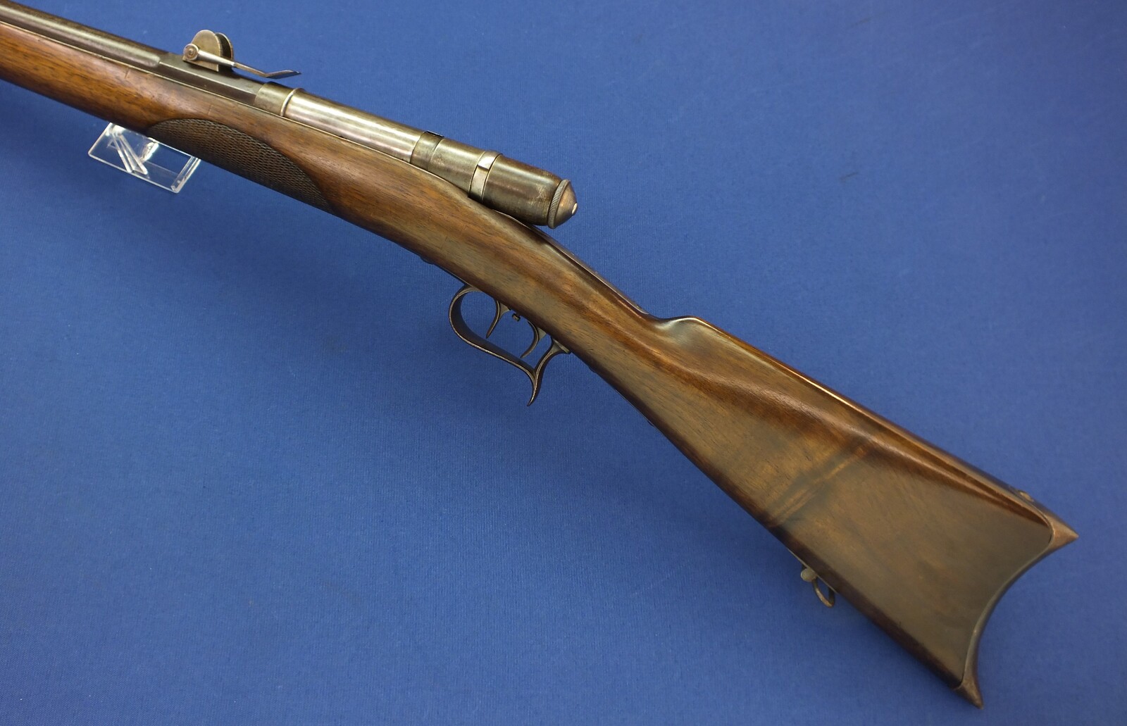 A rare antique Swiss Trial/versuchs Vetterli single shot model 1869 Stutzer/sharpsshooters Rifle. Caliber 41 Swiss Rimfire. Length 128cm. In very good condition. 