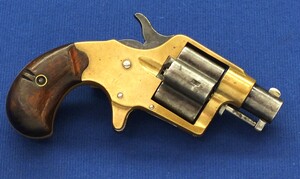 A scarce antique American Colt House Cloverleaf Model Revolver with 1-1/2 inch round barrel. 4 shot .41 Rimfire Caliber. Provenance: Robert Q Sutherland Collection. Length 15 cm. In very good condition.