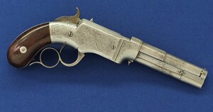 A scarce antique American Factory engraved Smith & Wesson Lever Action Repeating 31 Caliber No1 Pistol with 4 inch barrel. In very good condition.