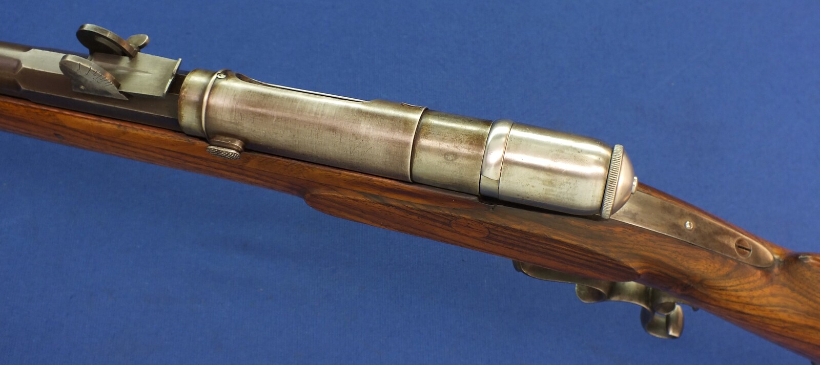 A Swiss Versuchs/trial Stutzer sharpshooters Rifle Model 1851-69 Vetterli typ 1 conversion. Caliber 41 Swiss Rimfire. Length 131cm. In very good condition. Price 1.150 euro