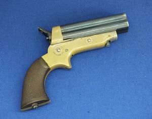A very nice antique American Sharps & Hankins 4 Shot Pepperbox Pistol Model 2A, .30 Rimfire caliber, length 16,5 cm, in nearly mint condition. 