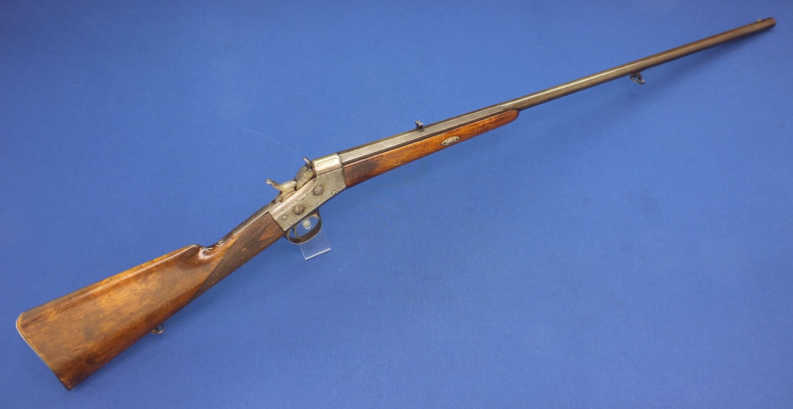 A very nice antique Swedish Husqvarna Remington Rolling Block Hunting Rifle, caliber 15 mm/20 Gauge straight rifled, length 130 cm, in very good condition. 