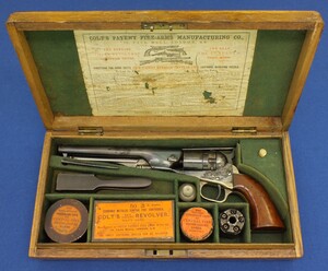 A very scarce Antique London cased Colt Police Thuer conversion revolver with 6,5 inch barrel with New York address. Provenance: Collection Senator Ford. In very good condition. 