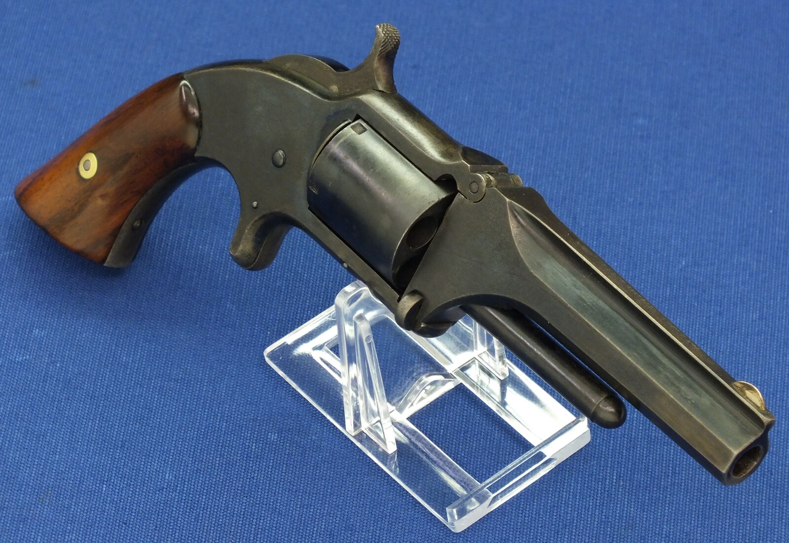 An antique 19th century American Smith & Wesson Revolver, Model No. 1-1/2 first Issue, .32 Rimfire caliber, 5 shot, 3 1/2 inch barrel, in very good condition.