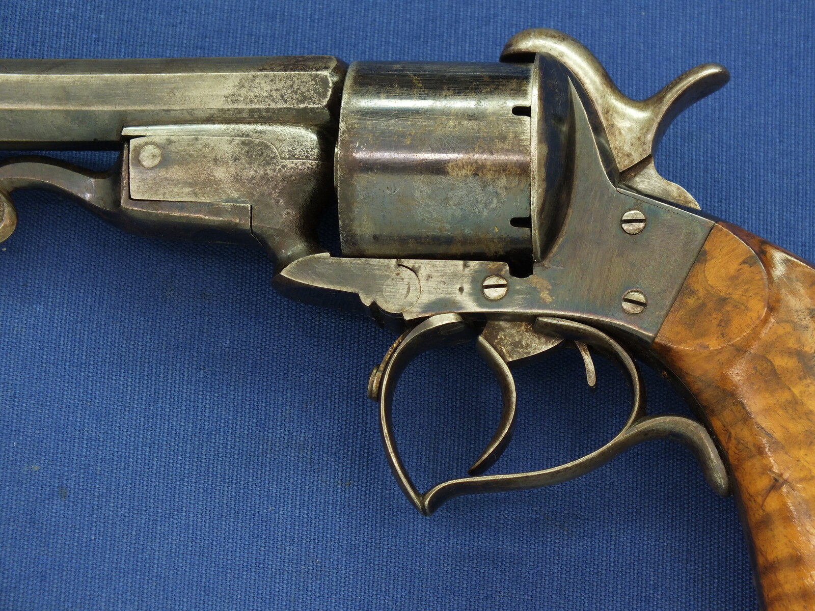 An antique 19th century French single and double action 6 shot Pinfire Revolver System Javelle signed 