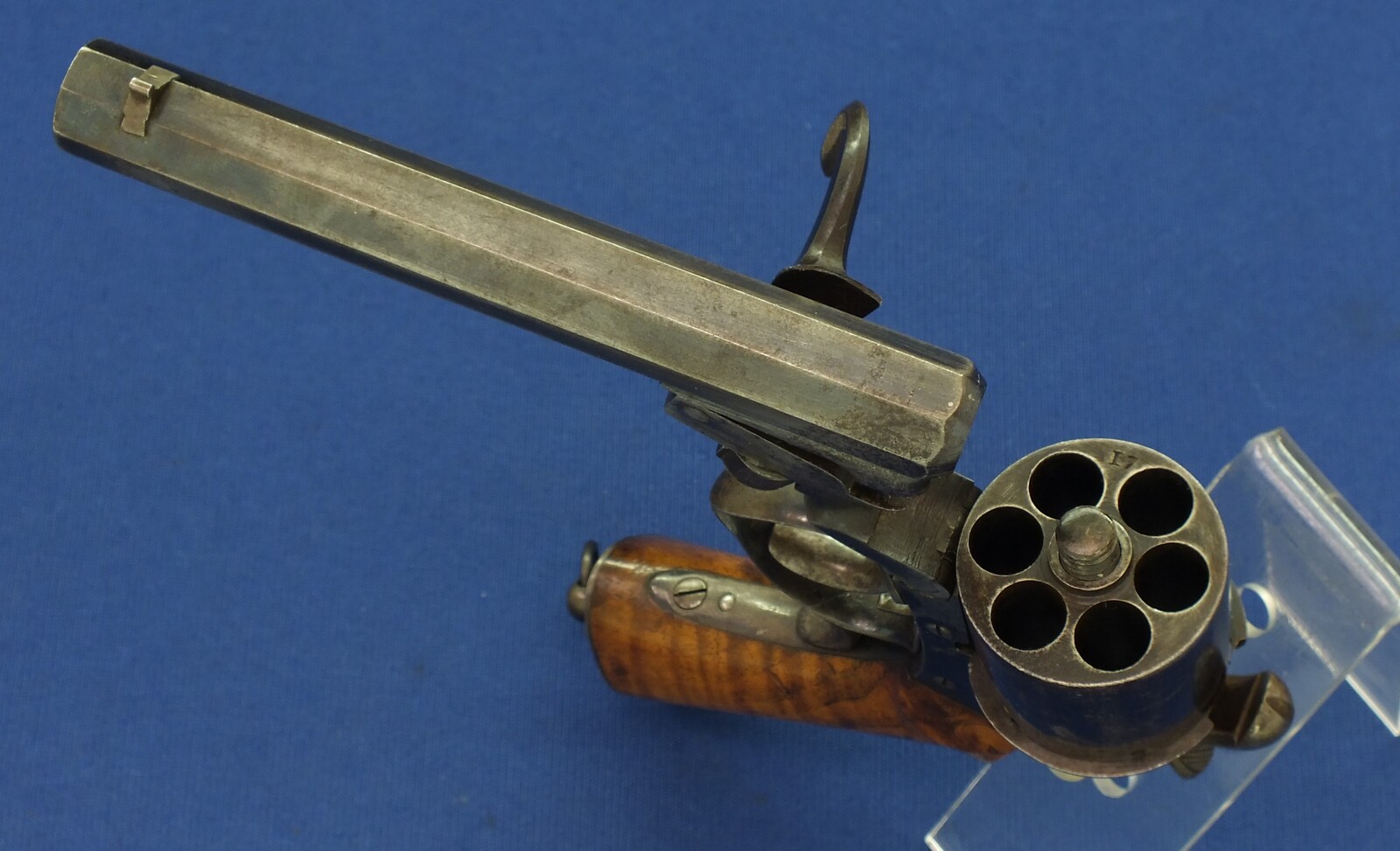 An antique 19th century French single and double action 6 shot Pinfire Revolver System Javelle signed 