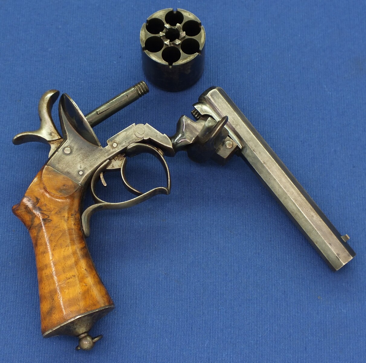 An antique 19th century French single and double action 6 shot Pinfire Revolver System Javelle signed 