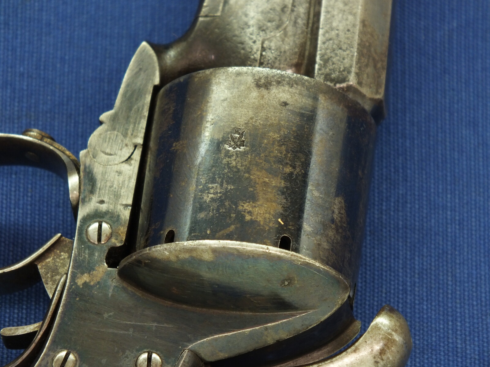 An antique 19th century French single and double action 6 shot Pinfire Revolver System Javelle signed 