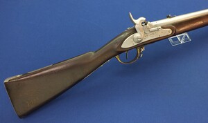 An antique Danish Minié-Rifle Converted from Model 1828 in 1846 to Percussion. Caliber 17,8mm Rifled(minié) 104cm Barrel, length 143cm. In very good condition. Price 1.250 euro.