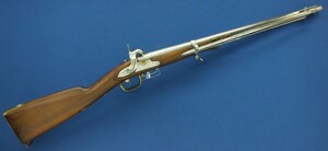 An antique Dutch Model 1825 Military police / Marechaussee Carbine with folding Bayonet. 17mm Caliber, length 108cm. In very good condition. Price 2.450 euro.