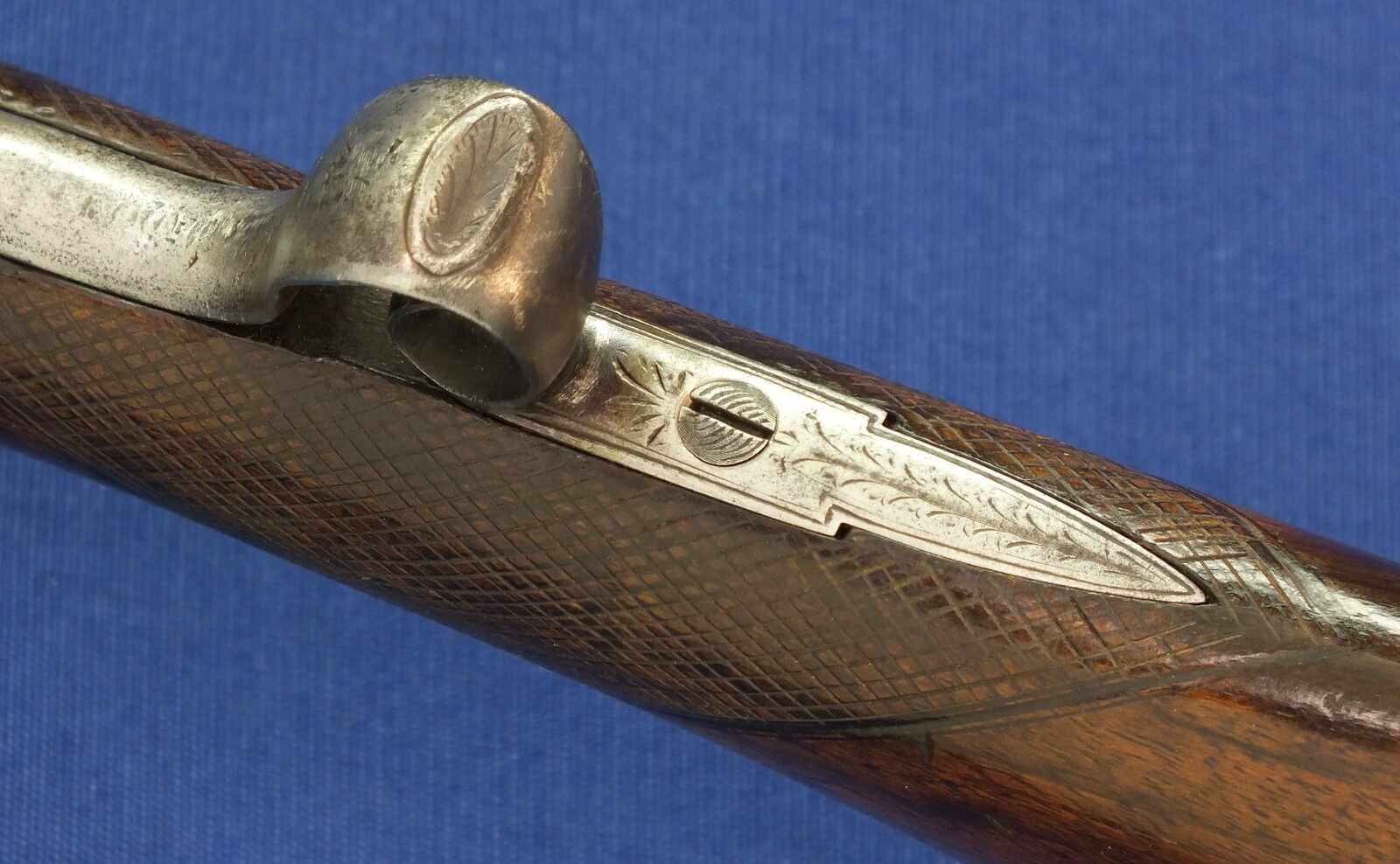 An antique English Target Percussion rifle with set-triggers. Lock Signed: Colling (William, Hexham, Northumb) Circa 1850. 30 inch octagon barrel. Caliber 10mm. Length 120cm. In very good condition. Price 750 euro