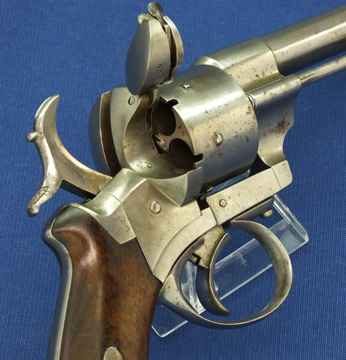 An antique French Triple Action Pinfire Revolver Lefaucheux Model 1862, signed 