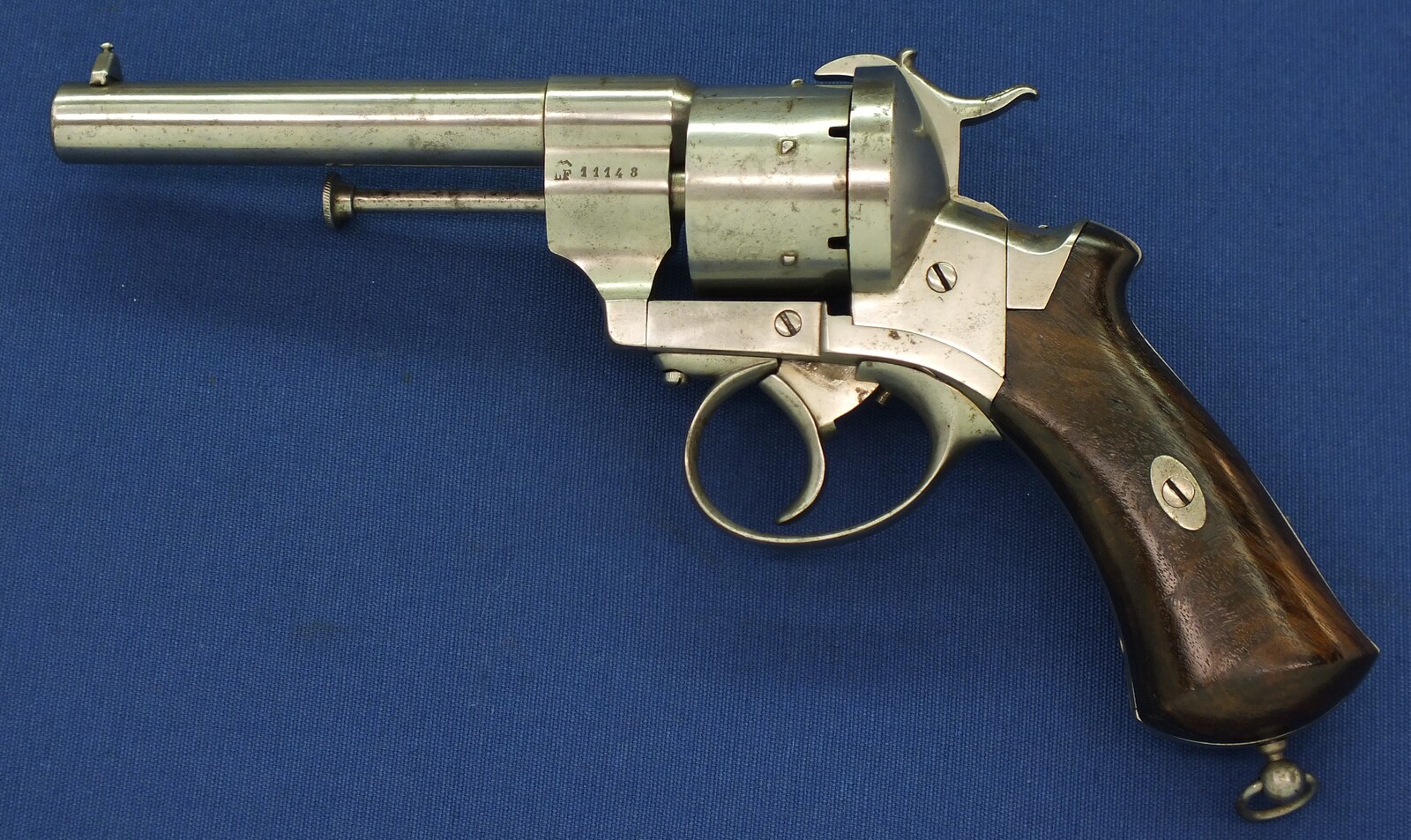 An antique French Triple Action Pinfire Revolver Lefaucheux Model 1862, signed 