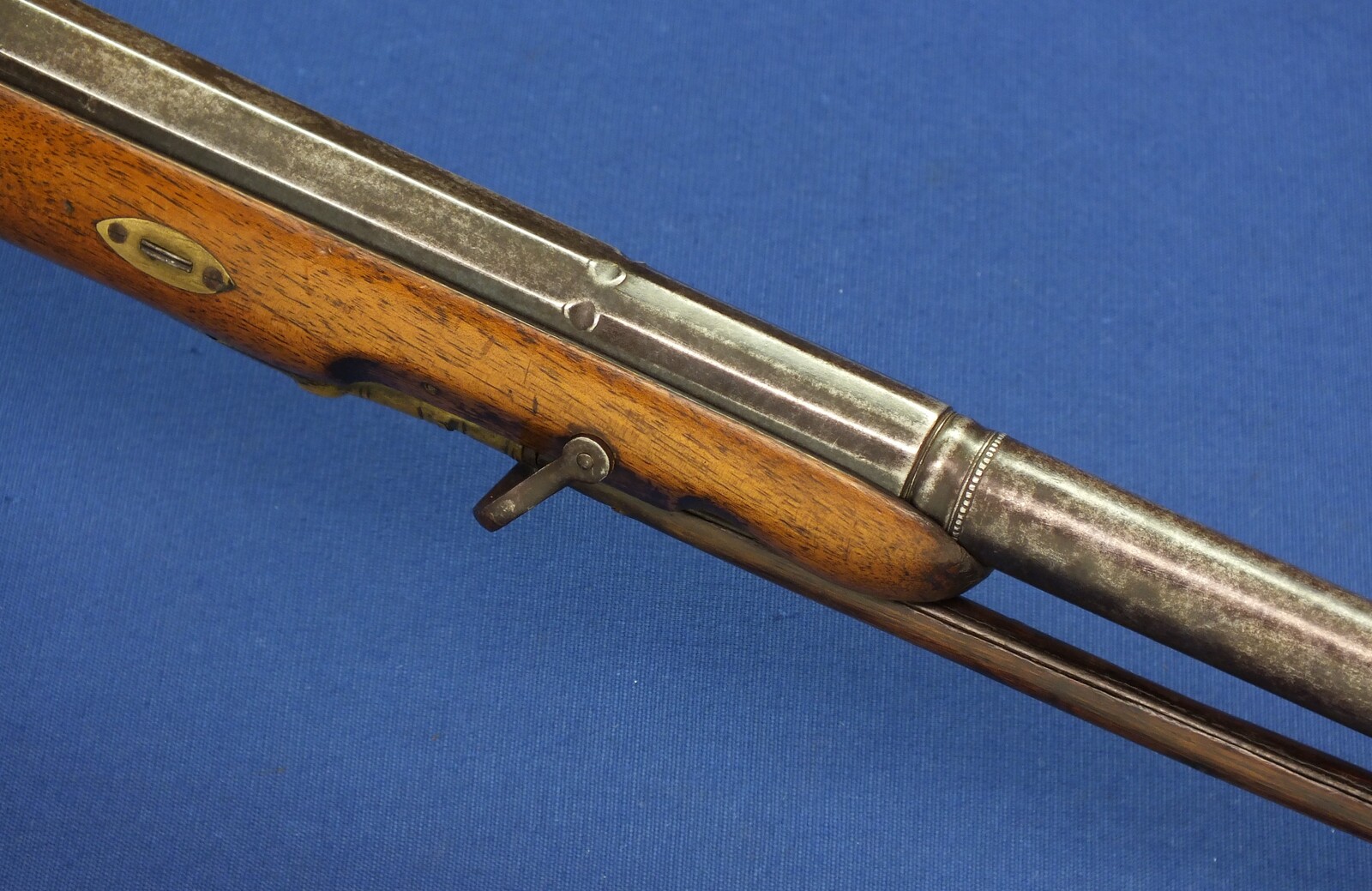 An antique German/Swiss Percussion Sporting gun circa 1850. Caliber 15.5mm. Length 140cm. In very good condition. Price 595 euro.