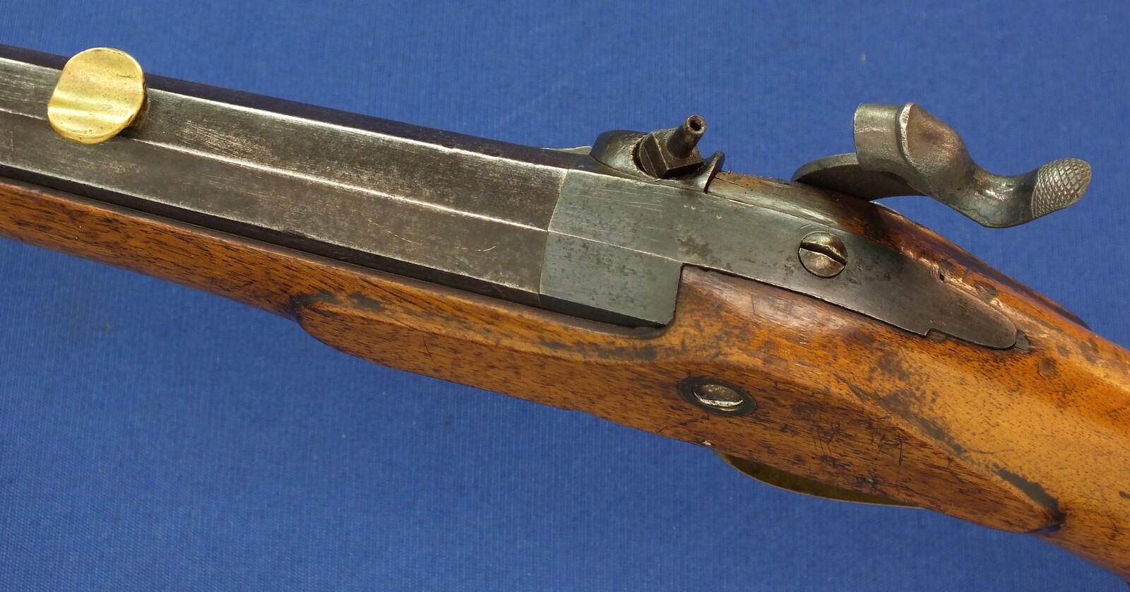 An antique German/Swiss Percussion Sporting gun circa 1850. Caliber 15.5mm. Length 140cm. In very good condition. Price 595 euro.