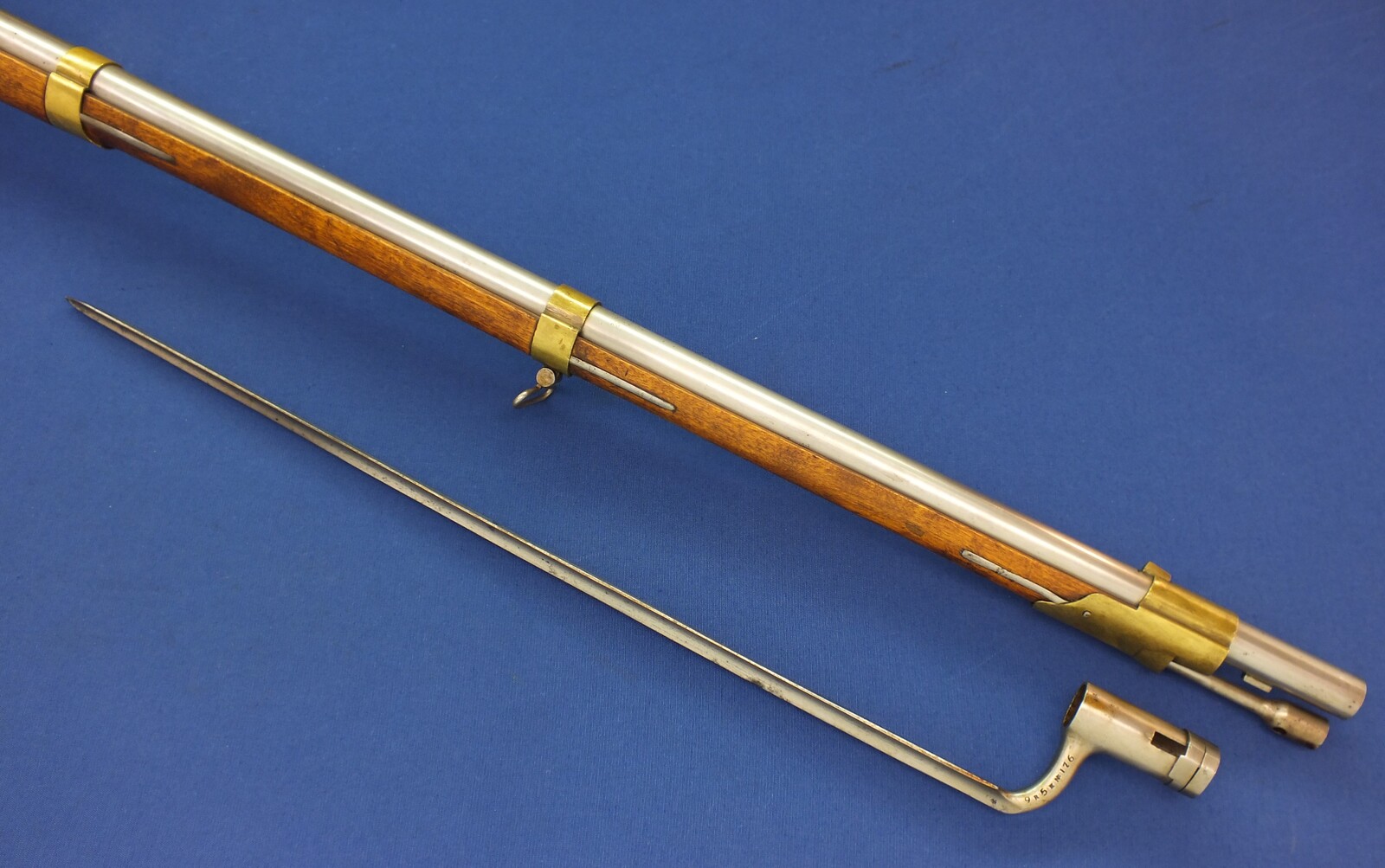 An antique Swedish Military Model 1845-54 Percussion Musket for Minié bullet. Made by Carl Gustav Stad 1853. Caliber 18,5mm, length 146cm. In very good condition. Price 1.500 euro