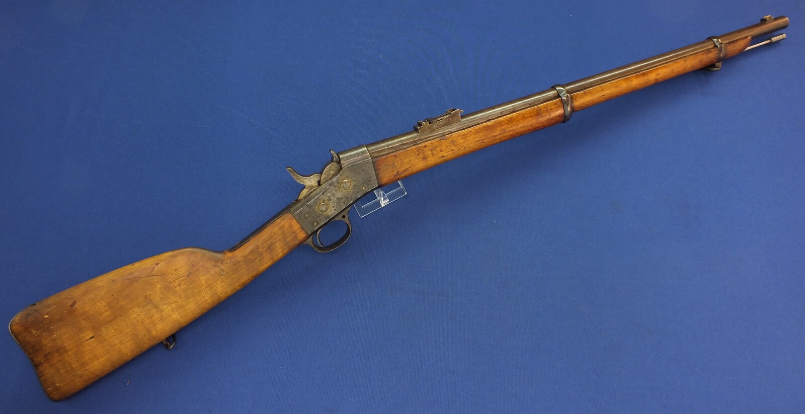 An antique Swedish shortened Rolling Block Rifle by Carl Gustav 1875. Caliber 12.7x44R Centerfire. Barrel 70,5cm. Length 111cm. In very good condition. Price 450 euro