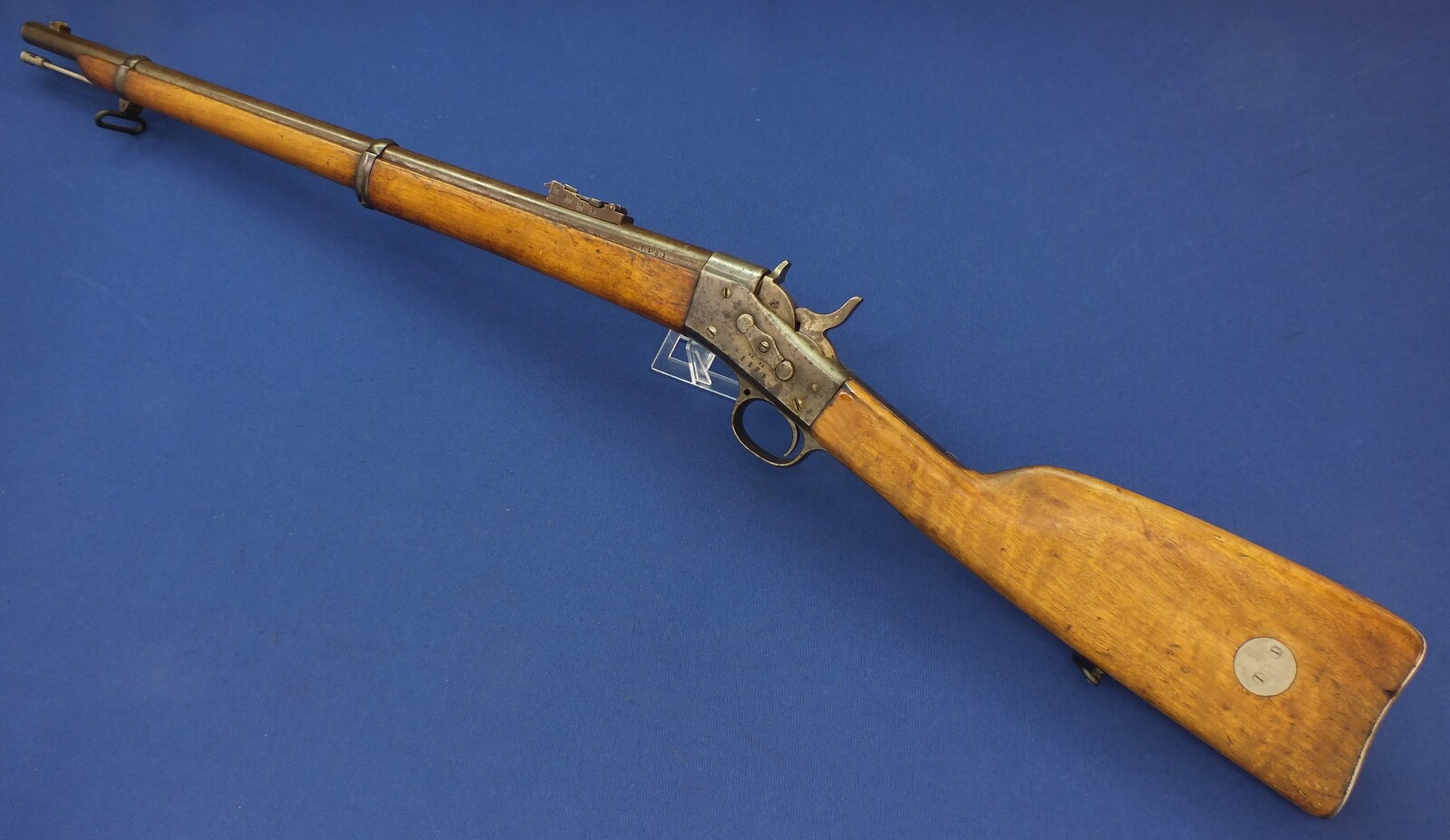 An antique Swedish shortened Rolling Block Rifle by Carl Gustav 1875. Caliber 12.7x44R Centerfire. Barrel 70,5cm. Length 111cm. In very good condition. Price 450 euro