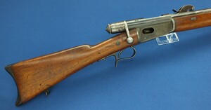 An antique Swiss early type/transitional Model 1878 Vetterli Rilfe. Caliber 10,4x38/Swiss 41 Rimfire. Length 133cm. In very good condition. Price 950 euro