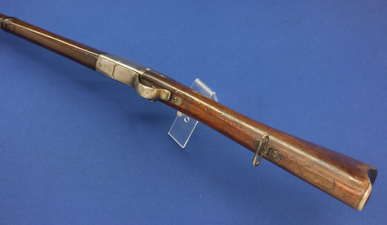 An antique  Swiss Peabody Rifle Model 1867, altered for hunting, caliber 41 Swiss Rimfire, length 116 cm, in very good condition. Price 495 euro.