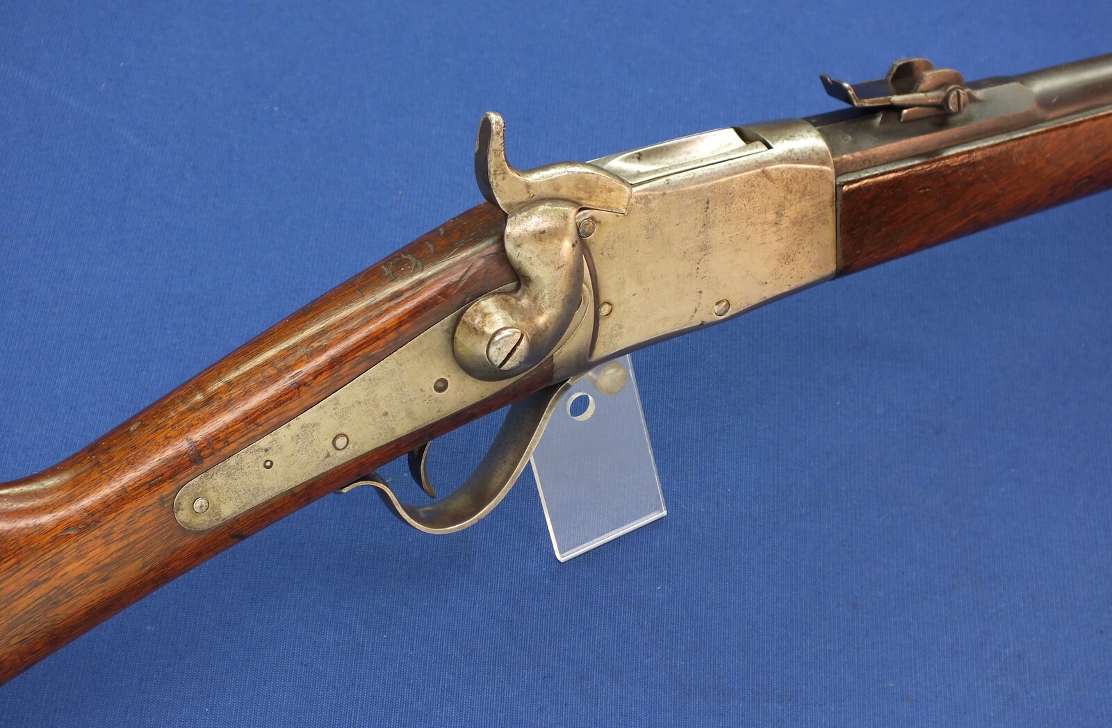 An antique  Swiss Peabody Rifle Model 1867, altered for hunting, caliber 41 Swiss Rimfire, length 116 cm, in very good condition. Price 495 euro.