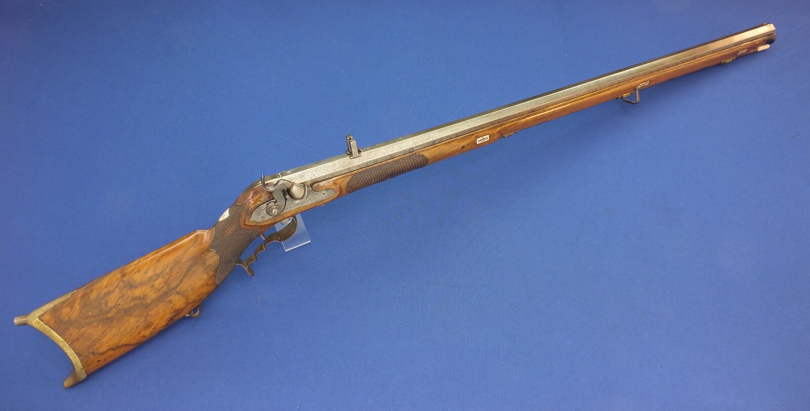 An antique Swiss Percussion Rifle signed  on the lock 