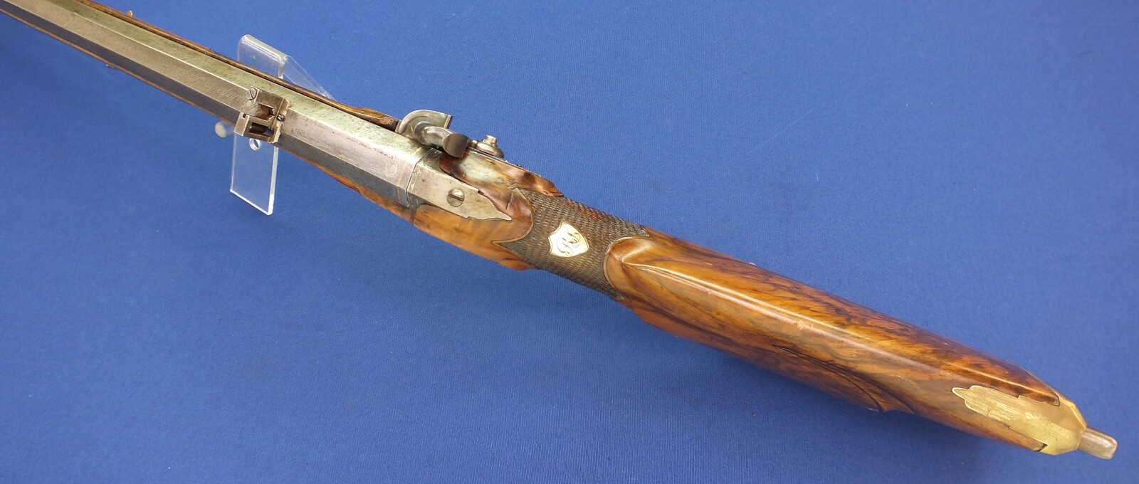 An antique Swiss Percussion Rifle signed  on the lock 