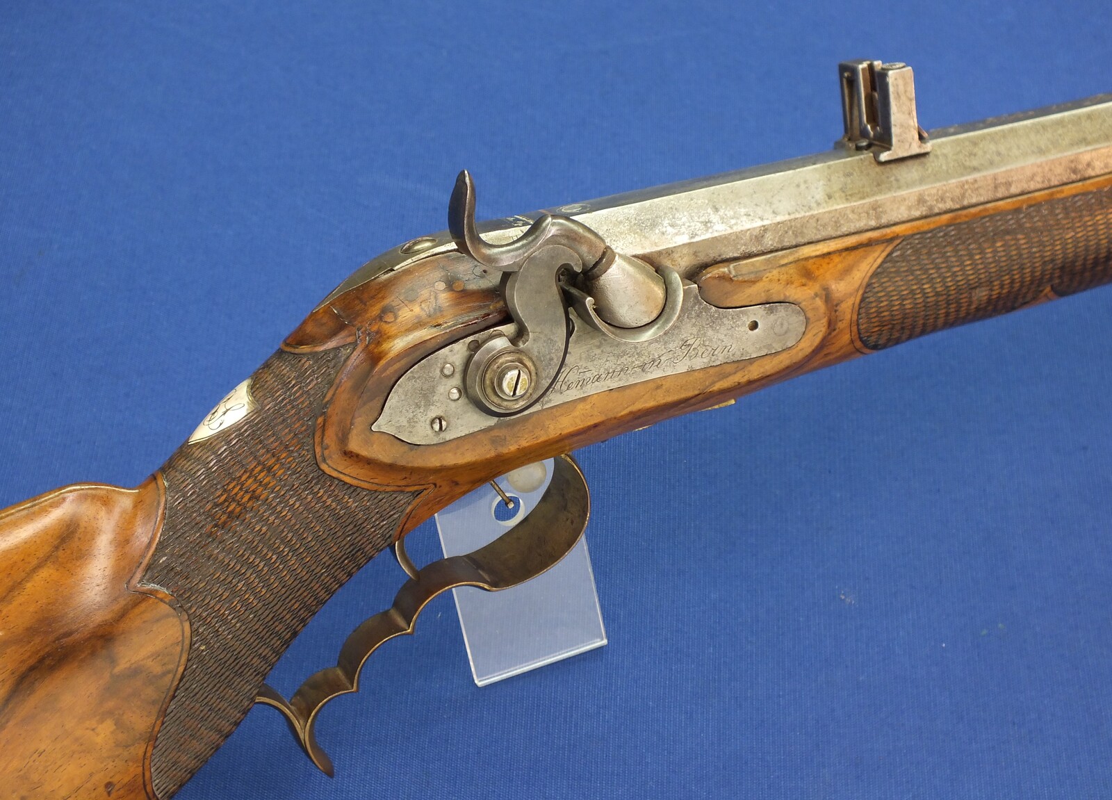 An antique Swiss Percussion Rifle signed  on the lock 