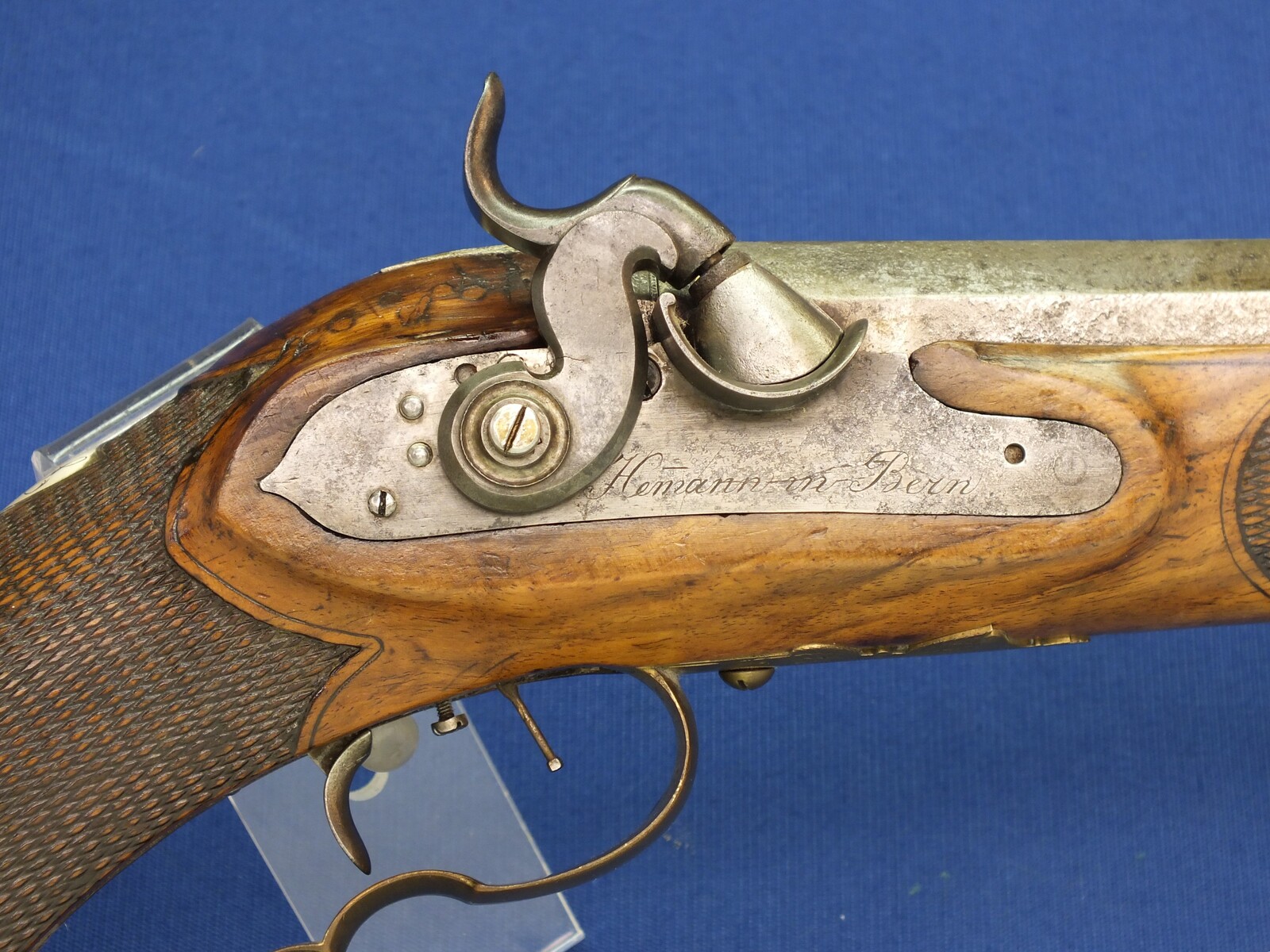 An antique Swiss Percussion Rifle signed  on the lock 